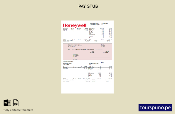 Plantilla de recibo de sueldo de empresa del conglomerado Honeywell de EE. UU. l